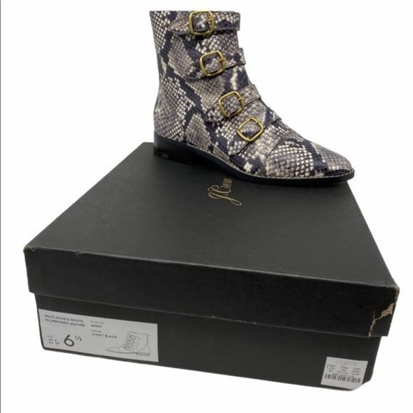 J Crew Multi Buckle Boots in Snake Embossed Leather Size 6.5 NIB - Picture 8 of 8